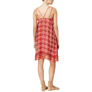 NWT Teeze Me Juniors Printed Handkerchief-Hem Shift Dress Red Paisley M thumbnail 2