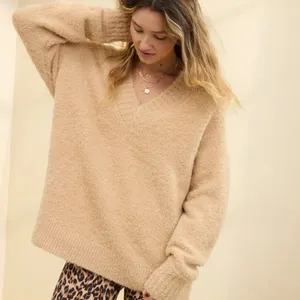 Aerie Teddy Boucle Sweater V Neck Soft Comfy in Koko Brown Size XXS NWT thumbnail 5