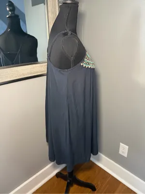 American Eagle black slip dress boho style beaded scoop neckline medium thumbnail 7