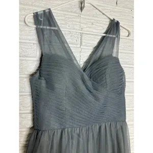 Birdy Grey Tulle Maxi Dress Womens‎ XS Blue Good Pleated V-Neck Bridesmaid Gown thumbnail 2