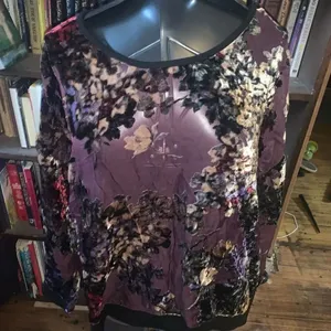 Cacique purple floral velvet semi sheer 14/16 velvet pullover thumbnail 1
