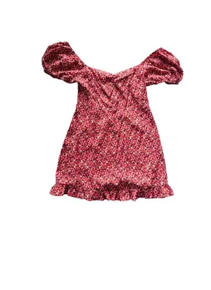 Cupshe Floral Puff Sleeve Dress Sz Medium Sweetheart Ruffle Hem Boho Rayon Chic thumbnail 1