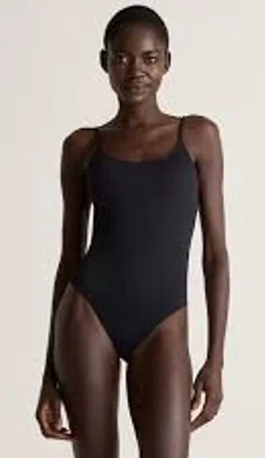 QUINCE Italian Cami RIBBED One-Piece Swimsuit SUSTAINABLE NWT Black Sz Large L thumbnail 1