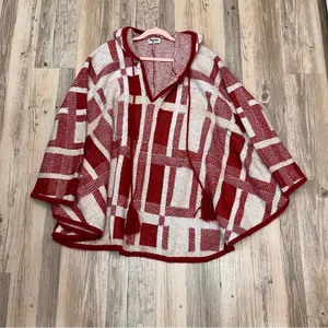 Show Me Your Mumu Red Kellan Poncho Hooded Tassel Oversized Boho Small M… thumbnail 6