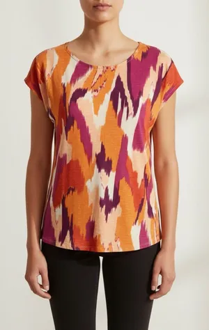JOIE | Multicolored Capped Sleeve Linen Top Sz L thumbnail 1