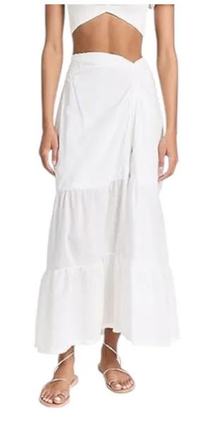 Peixoto Revolve Valentina White Swiss Dot Tiered High Slit Maxi Skirt Small thumbnail 1