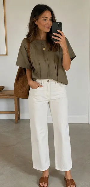 Dries Van Noten Blouse Top Womens 6 Olive Green Cotton Linen Zip Back Darted thumbnail 1