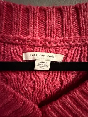American Eagle Outfitters Pink Cable V-Neck Sweater thumbnail 4