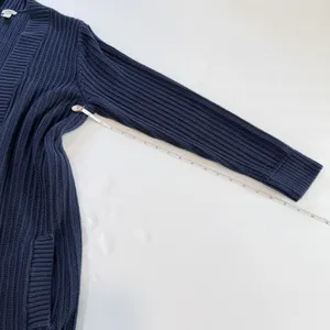 LL Bean Navy Blue Shaker Stitch Cotton Open Cardigan Sweater Pockets Size XL thumbnail 7