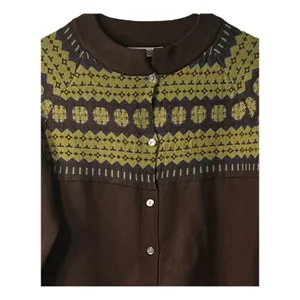 Misslook Sweater Size M Green Brown Fair Isle Button Up Cardigan Long Sleeve Y2K thumbnail 6