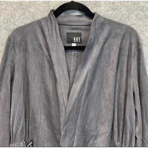 KUT FROM THE KLOTH Dianne Jacket Women Large Gray Faux Suede Drape Front Cinch‎ thumbnail 5