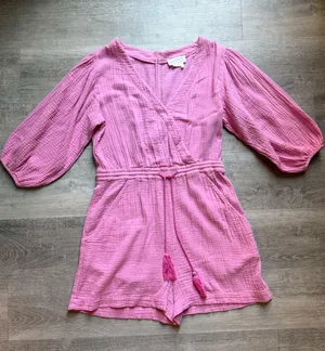 Anthropologie Celia Gauzy Cotton Pink Romper Size S Bohemian Beach Coastal thumbnail 2