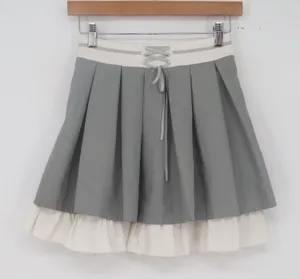 Hi Alice Skirt Womens M Pleated Layered Mini Grey Lace Up Ruffle Excellent thumbnail 1