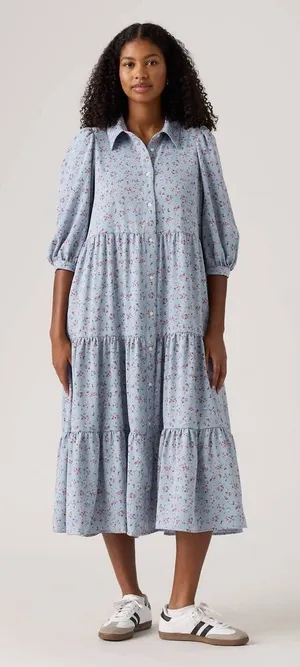 Levi's Cynthia Midi Dress Women Medium Blue Floral Button Front Prairiecore Boho thumbnail 1