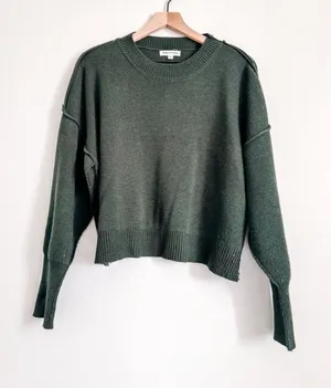 Newbury Kustom Dark Green Raw Edge Knit Sweater Top M thumbnail 1