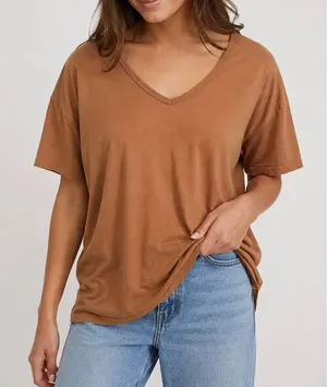 Aerie Oversized V Neck Tee Medium Brown Casual Basic Minimalist thumbnail 1