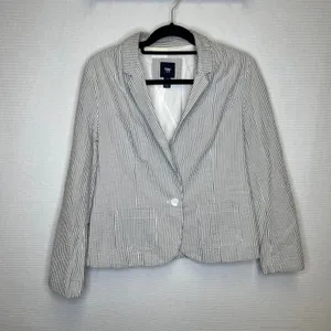 Gap Womens Grey White Seersucker Striped Cotton Blazer Jacket Size 10 thumbnail 2