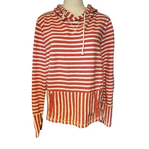 J. Crew Hoodie Pockets Red White Stripe Long Sleeve Front Pockets Relaxed SZ Lg thumbnail 2
