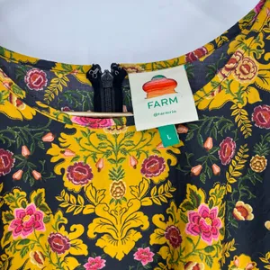 Farm Rio Arabesque Floral Mini Dress Puff Sleeve Tiered Black Yellow Large thumbnail 6