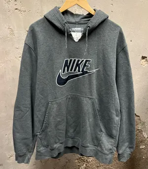 Nike Vintage Y2K Gray Embroidered Swoosh Logo Fleece Hoodie XL Gray Tag XL Gym thumbnail 1