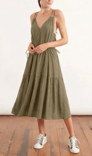 Apiece Apart Daphne Midi Dress Size 6 Embroidered Trim 100% Cotton Boho Bohemian thumbnail 1