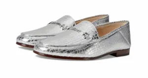 NEW $150 Sam Edelman Loraine Leather Loafer Soft Silver Snake Skin 6.5 Slip On thumbnail 1