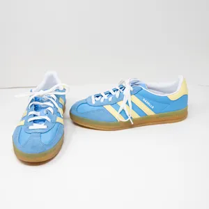 NEW Adidas Women's Gazelle Indoor Suede Lace Up Sneakers Shoes Semi Blue Yellow thumbnail 1