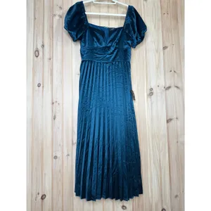 NWT Lulus Flawless Forever Teal Satin Pleated Midi Dress Bridesmaid Gala Size M thumbnail 2