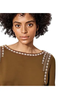 Garnet Hill Embroidered Brown Dress - Size Small thumbnail 3