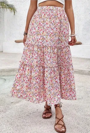 SheIn Ditzy Floral Tiered Maxi Skirt thumbnail 1
