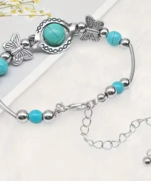 Turquoise Butterfly Silver Beaded Women’s Bracelet thumbnail 1