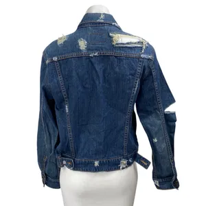 Levi's Blue Dark Wash Distressed Long Sleeve Button Down Denim Jeans Jacket Sz L thumbnail 2