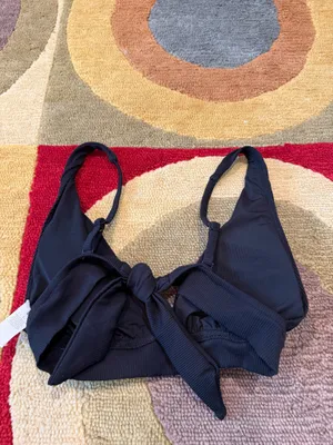 Aerie Triangle Swim Bikini Top Black Ribbed Tie Back Removable Padding Large thumbnail 3