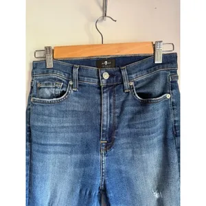 7 For All Mankind High Waist Skinny Jeans Size 27 Distressed Denim thumbnail 3