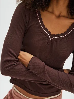 NWT FP Intimately Only You Long Sleeve Chocolate Brown XS thumbnail 2