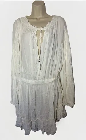 Free People Dress Long Sleeve Lace Boho Peasant Mini Tunic Fairy Grunge Gauzy thumbnail 1