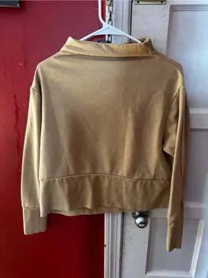 Nike Dri-FIT Funnel Mock Neck Cropped Sweatshirt Gold Tan Side Zip Pocket Small thumbnail 4