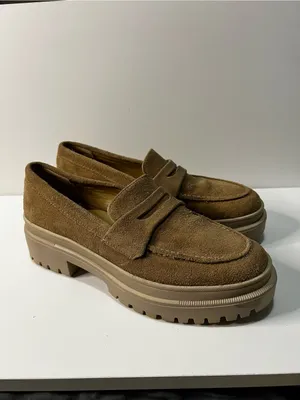 Patina Portland Leather Co Zoe Suede Leather Tan Chunky Platform Loafer Shoes thumbnail 2