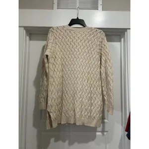 Jeanne Pierre Women Fisherman Cable Knit Cotton Sweater Large Cream Nautical thumbnail 3