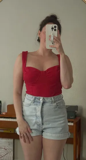 Red Ribbed Bustier Bodysuit thumbnail 1
