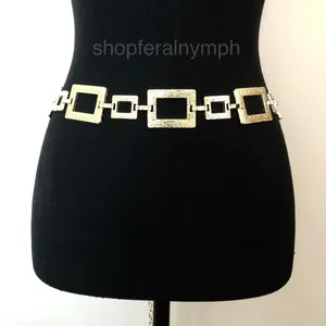 Y2K Geometric Gold Textured Square Link Chain Belt, Up to 44 Inches, X7GA1140 thumbnail 1