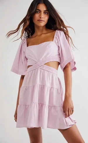 Free People Cross Of Sunlight Mini Dress in Lilac thumbnail 1