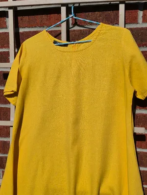 Yellow Linen tunic Short Sleeves Asymetric Hem Medium thumbnail 2