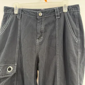 Hot Topic Grommet Carpenter Pants Womens 11 Black Y2K Goth Cargo Wide Leg thumbnail 2