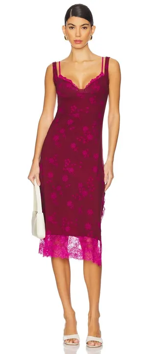 Free People x REVOLVE Floral Lace Party Crasher Midi Slip in Plum Combo thumbnail 1