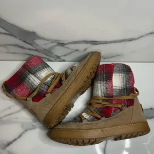 Roxy Women's Brown Suede Fleece Lined Red Blanket Plaid Aster Boots Sz 7 Cozy thumbnail 6