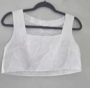 Mable White Linen Blend Boxy Crop Top thumbnail 1