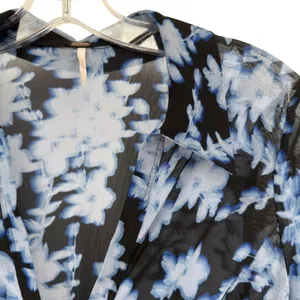 Free People Lucky Shirtee Top Womens S Blue Floral Sheer Ruched Boho Y2K Indie thumbnail 3
