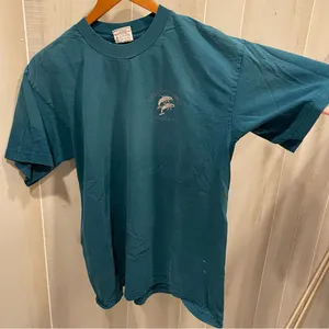 Vintage 90’s soft cotton aqua Channel Islands dolphin embroidery t-shirt thumbnail 1