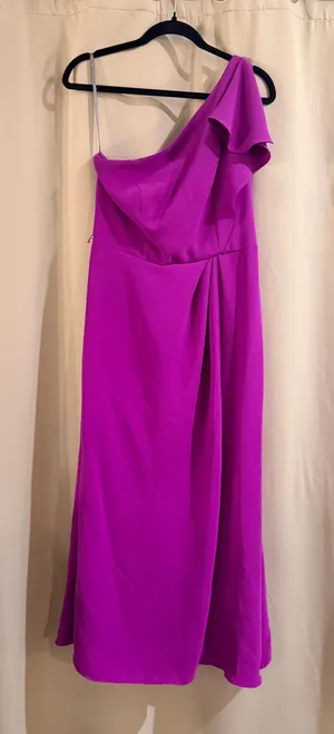 White by Vera Wang One-Shoulder Fuchsia Evening Gown thumbnail 1